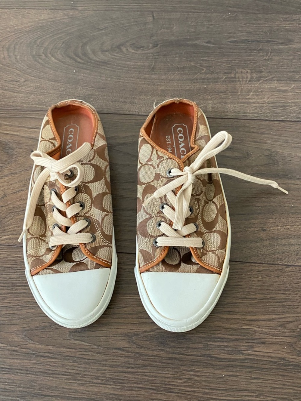 Coach Signature Canvas Slip-On in Tan and Cream